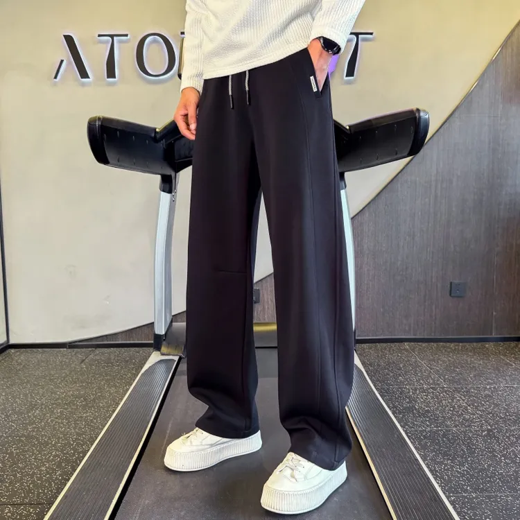 线条设计感直筒卫裤男春秋款休闲长裤2025新款男士裤子宽松弯刀裤