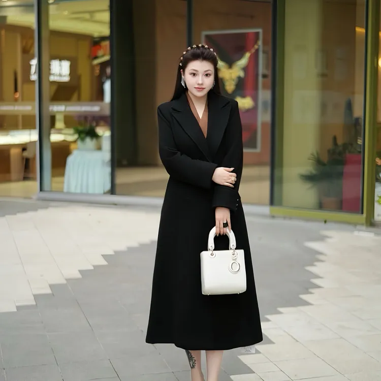 【大衣】XYD71749加厚双排扣正肩外套显瘦百搭大码女装毛呢大衣