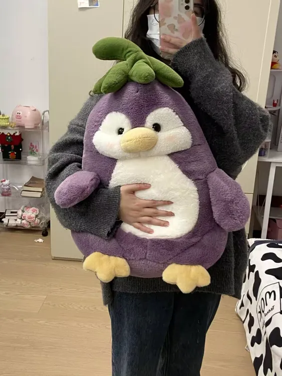 【00和猫】可爱茄子企鹅玩偶可爱公仔女孩睡觉抱枕娃娃毛绒创意玩偶