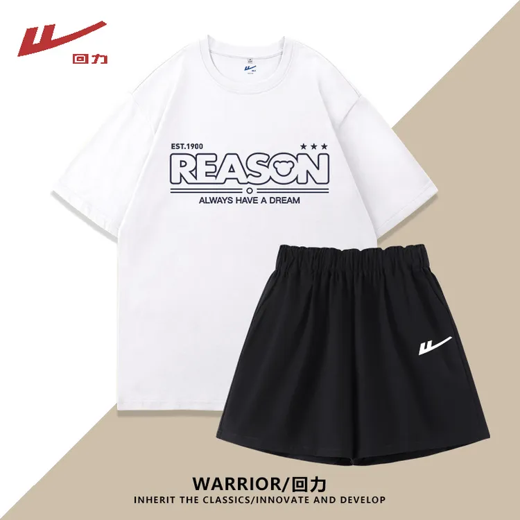回力运动风套装女夏季新款美式复古风宽松休闲纯棉短袖短裤一整套