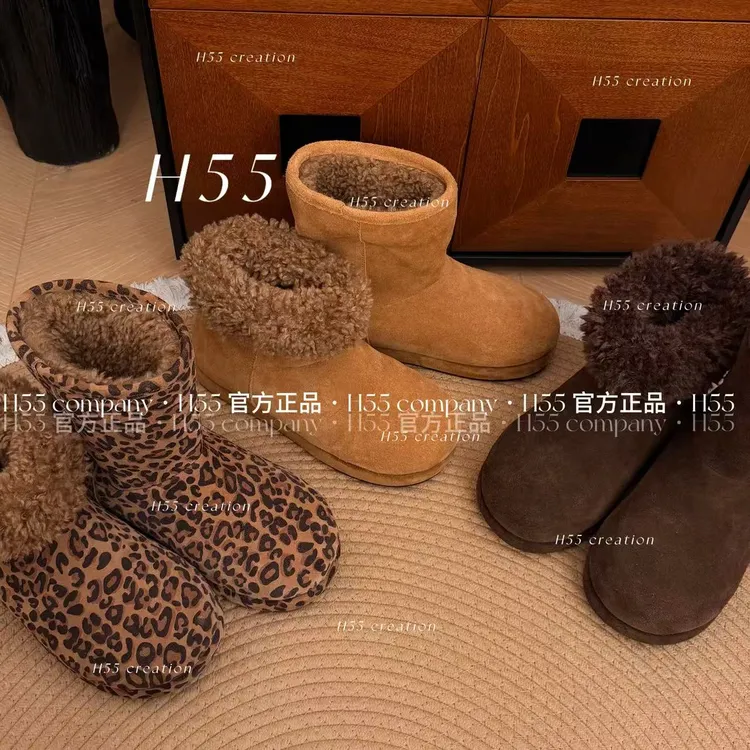 H55女鞋-雪野寻豹｜时尚保暖两穿小熊雪地靴4cm40-3030-KY