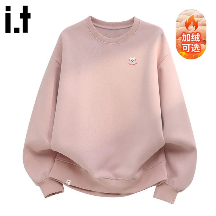 it :CHOCOOLATE粉色圆领加绒卫衣女冬季眼镜狗精致印花宽松情侣衫
