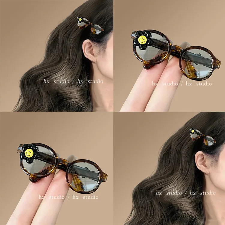 笑脸眼镜发夹女2025新款侧边夹前额刘海碎发夹简约鸭嘴夹发卡发饰