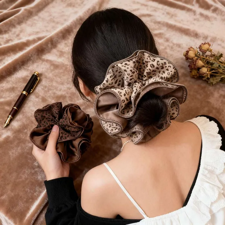 韩系豹纹布艺四层大肠发圈女气质扎头发丸子头发绳低马尾头绳皮筋