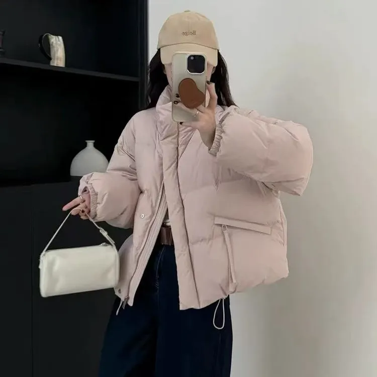 嘉嘉新款羽绒服女装短款立领斜拉链羽绒服