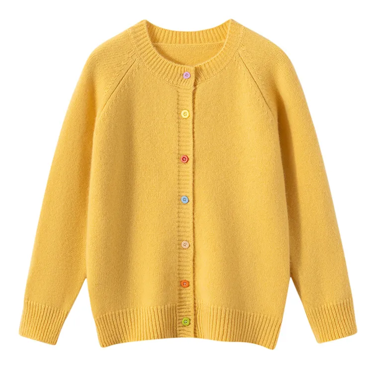 100%羊毛衫秋冬季新款儿童七针彩扣开衫男童女童宽松上衣开衫毛衣
