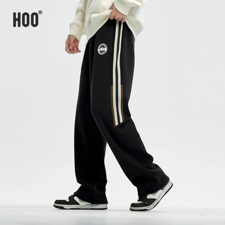 HOO春秋款裤子中大男童宽松潮流百搭条纹撞色加绒休闲裤1514/4939