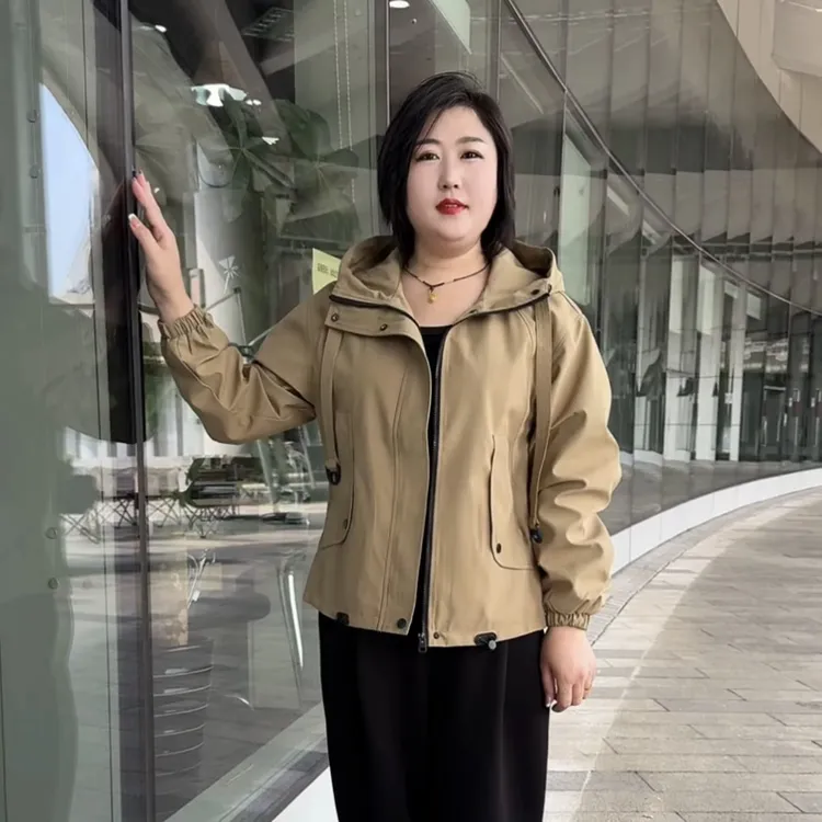 风衣女短外套休闲风韩版连帽秋季上衣宽松型宽松短款