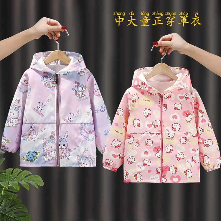女童罩衣卡通动漫拉链款中大童正穿罩衣羽绒服防脏外套秋冬款围裙