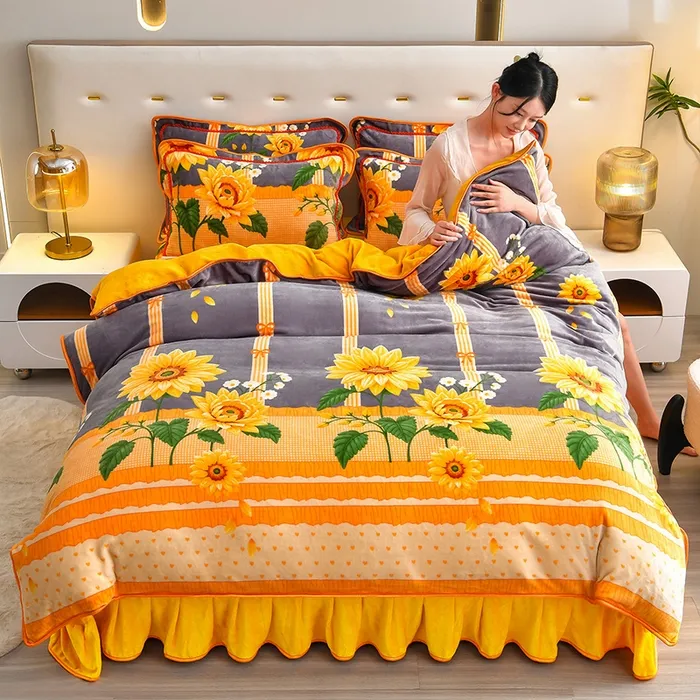  2025新款牛奶绒四件套床上用品床品套件抗静电床裙款双面绒亲肤