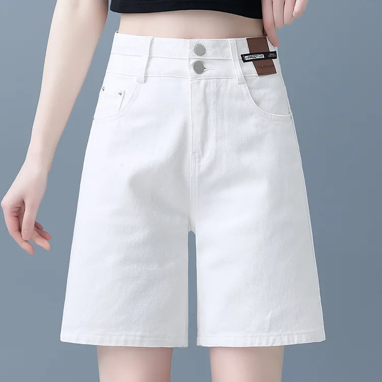 La babite白色牛仔五分裤女夏季2025高腰宽松薄款休闲短裤阔腿裤