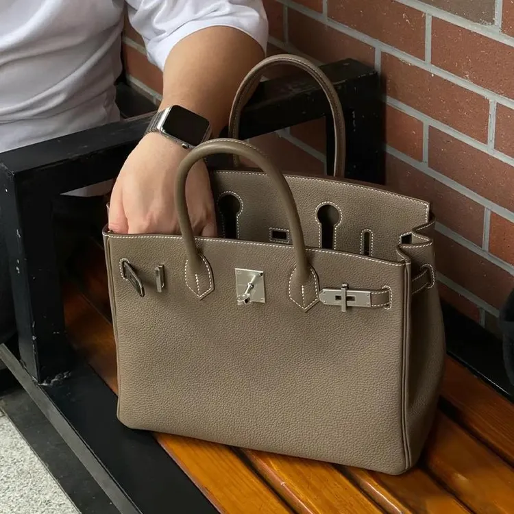 香港品牌轻奢质感包包女铂金包荔枝纹单肩斜挎包大容量通勤手提包