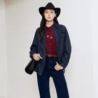 【王雪糕专属】firststation原牛灯芯绒拼接宽松牛仔衬衫女J220A