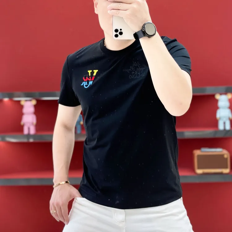 2025夏季休闲个性百搭时尚男士修身弹力高品质轻奢半袖圆领短袖