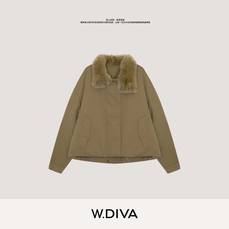 W.Diva【松果砂绿】三醋酸紫狐毛领95鹅绒秋冬羽绒服时髦54C172681