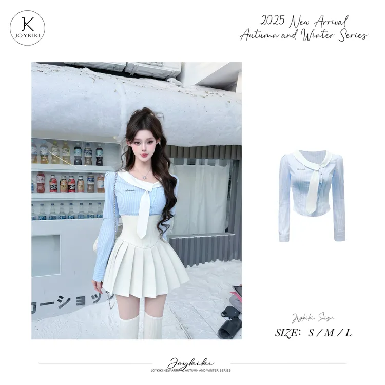 JOY KIKI鹅了么【律政佳人】秋冬百搭收腰学院辣妹衬衫套装J25D266