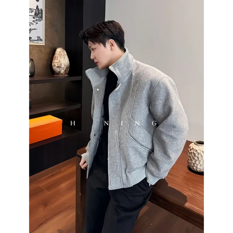 90白鸭绒厚款羊毛外套「毛呢老钱简奢」冬季立领保暖设计款夹克男