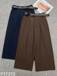 17313时尚气质拼接INS风直筒休闲裤腰带气宽松阔腿裤潮流