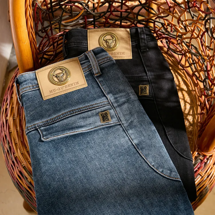 WY秋冬加厚时尚复古弹力直筒牛仔裤秋冬新款火焰男士百搭款P428