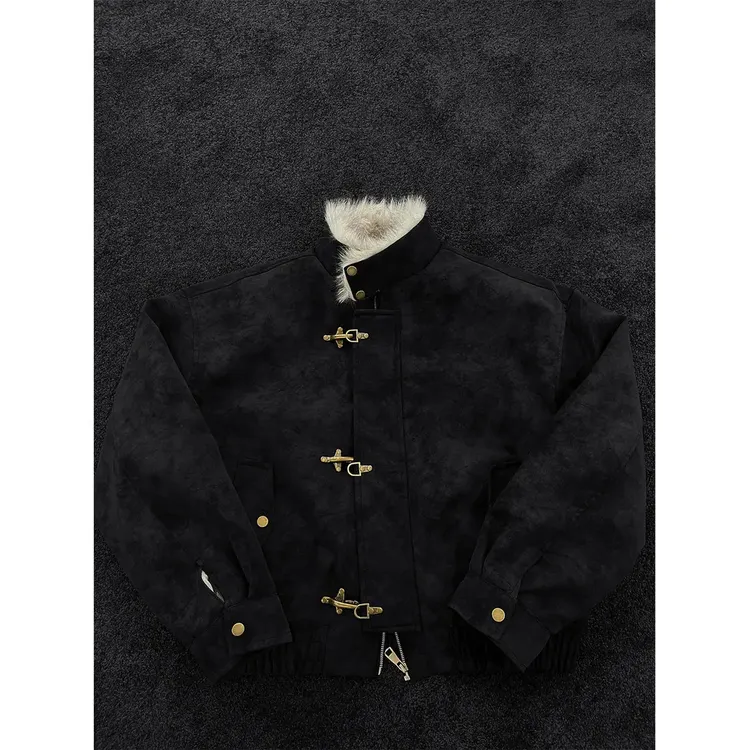 冬季新品美式重磅设计款座山雕外套男潮牌加厚保暖皮衣夹克