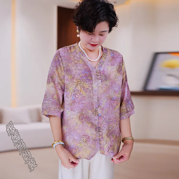 妈妈夏装2025新款洋气上衣服时尚套装中老年女装宽松大码T恤小衫