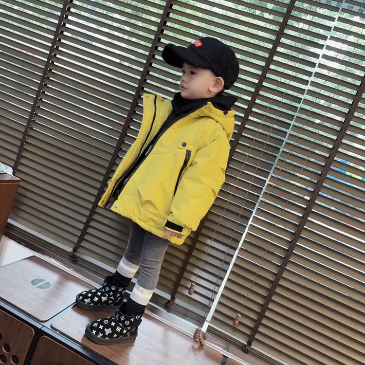 濮六六童装 男女童韩版防水工装风羽绒服外套 儿童冲锋衣羽绒服