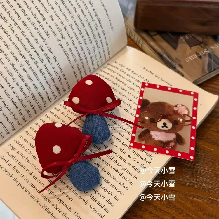 质感红色波点蝴蝶结小蘑菇发夹刘海夹鸭夹洋气头饰秋冬发夹鸭嘴夹