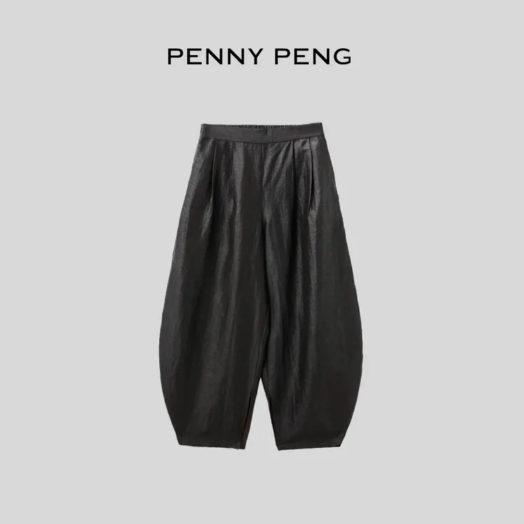PENNYPENG雅痞范本100桑蚕丝时尚百搭复古黑色真丝香云纱镰刀裤