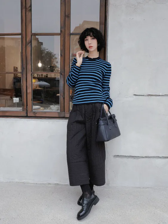 TT设计师【冰上舞】时尚松弛感撞色条纹绵羊毛针织衫TT191558