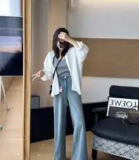 2544女高腰牛仔裤字窄版直筒裤休闲显瘦外穿时尚百搭春秋宽松窄版