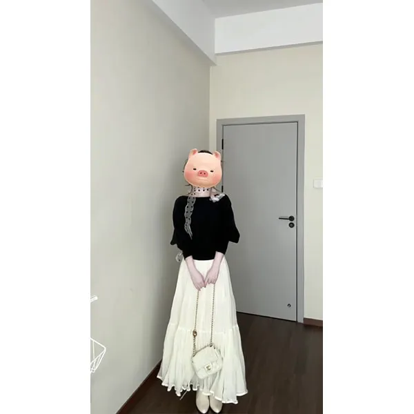 2025韩系秋季新款气质通勤黑色针织长袖上衣+半身裙时尚两件套