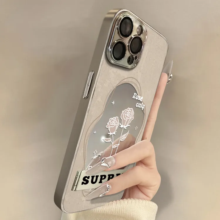 两束玫瑰适用苹果16Pro max手机壳iPhone华为oppo小米vivo镜面套