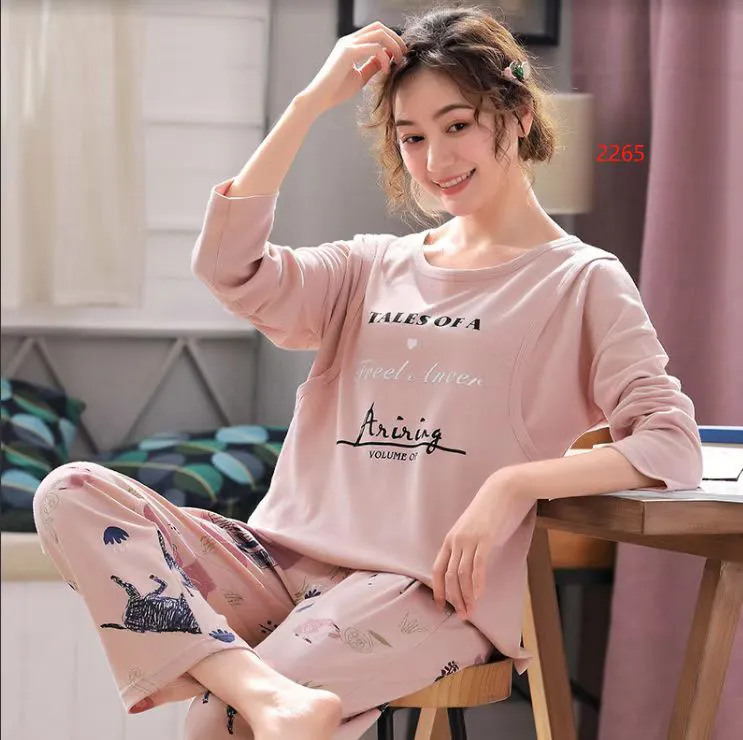 春秋棉新款孕妇哺乳睡衣可外出穿宽松休闲家居服月子服套装