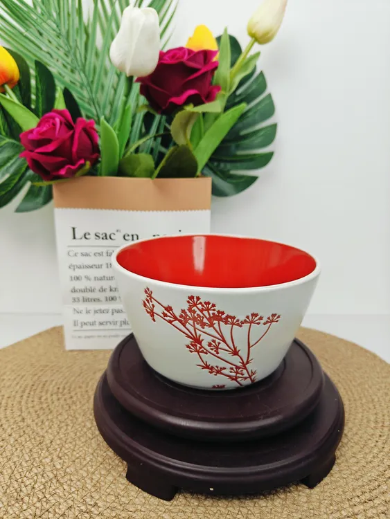 w002精品高档红梅浮雕碗陶瓷米饭碗5.5寸家用拉面碗大汤碗