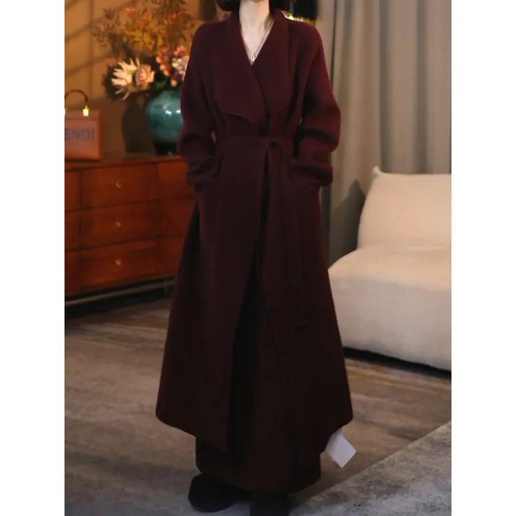 高档时尚气质套装2025冬季新款洋气百搭收腰系带毛呢外套+半身裙