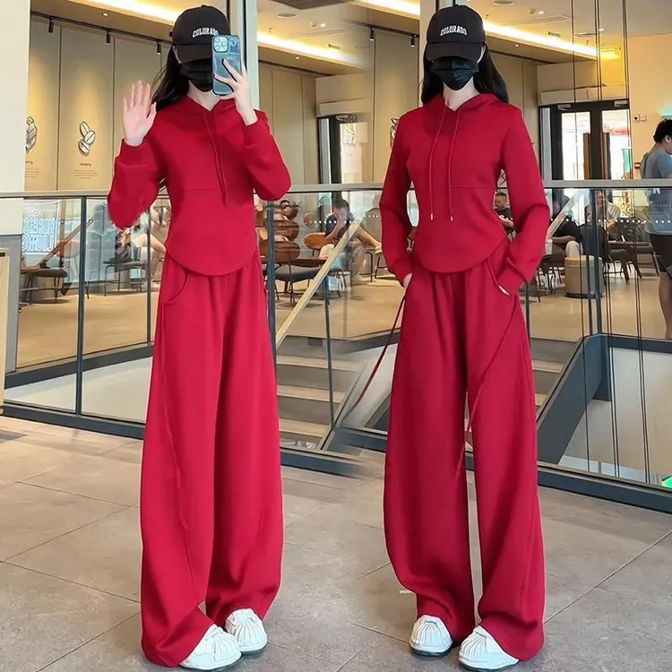 时尚休闲套装女2025春季新款时髦洋气显瘦连帽卫衣阔腿裤两件套潮