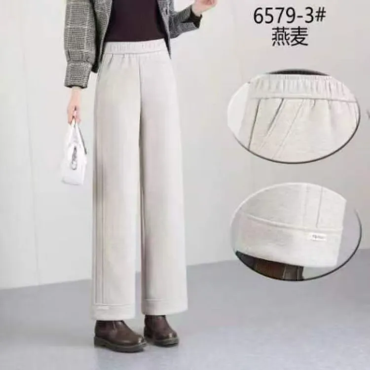 【丽姐家】冬季新款高端时尚翻边显瘦小直筒裤6579