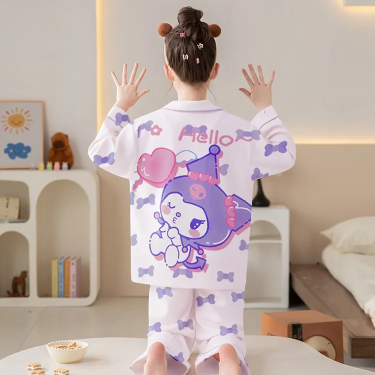 bejirog/北极绒儿童春秋季卡通公主风纯棉翻领睡衣女童亲子家居服