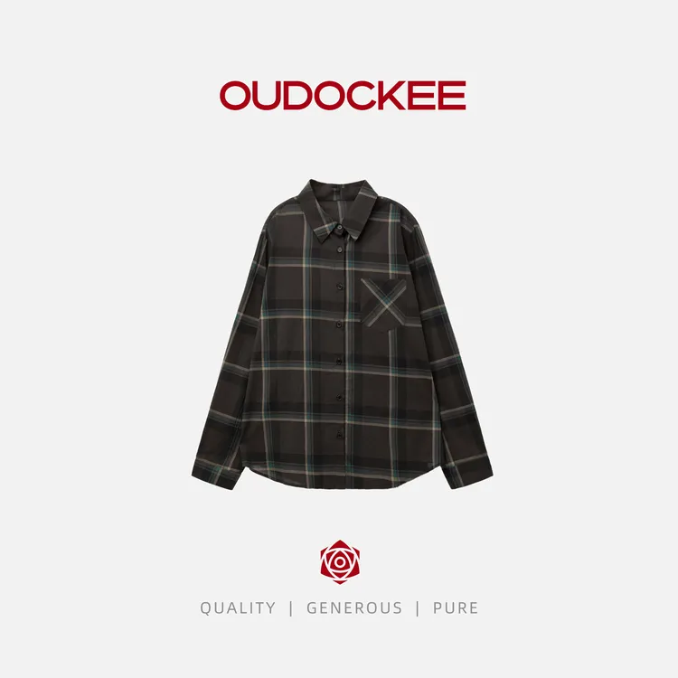 OUDOCKEE 鸥鸥 【100棉】吉普赛 百搭翻领长袖上衣 C2503G537T