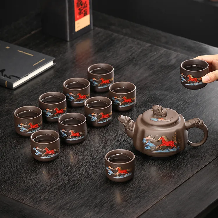 变色马到成功手工凤鸣断水四方紫砂壶泡茶专用功夫茶具高档井栏壶