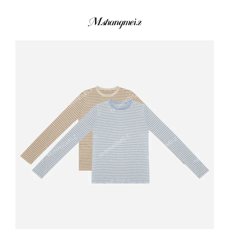 M.SHANGMEI.Z/沐熙【琴弦】美大哥透气柔软圆领条纹长袖T恤X072731