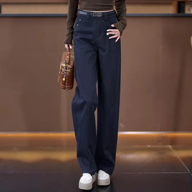 青色窄版阔腿牛仔裤女春秋2025新款高腰宽松显瘦休闲弯刀香蕉裤女