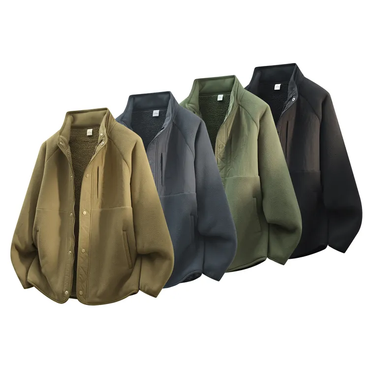 冬季新款加绒加厚摇粒绒工装户外保暖立领拼接男生夹克外套2556