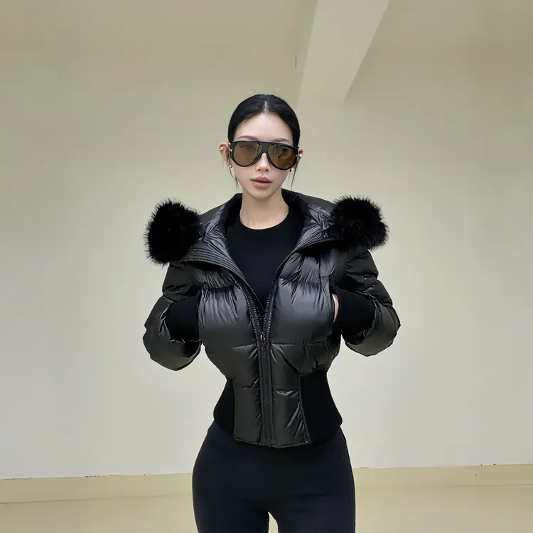 楠楠李90%白鸭绒短款显瘦可拆卸连帽羽绒服女款028