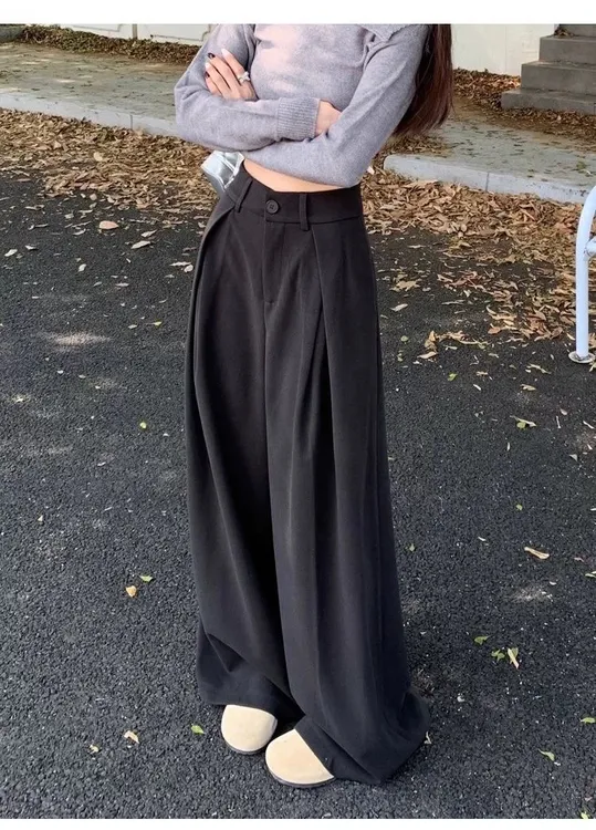 毛呢阔腿裤长裤女秋冬季新款高个子加长直筒休闲西装裤