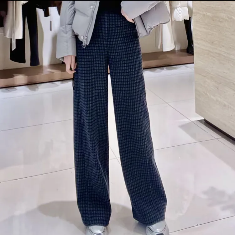 25416124【高斯雪岚】加绒加厚格子时尚休闲裤女中高腰百搭直筒裤冬