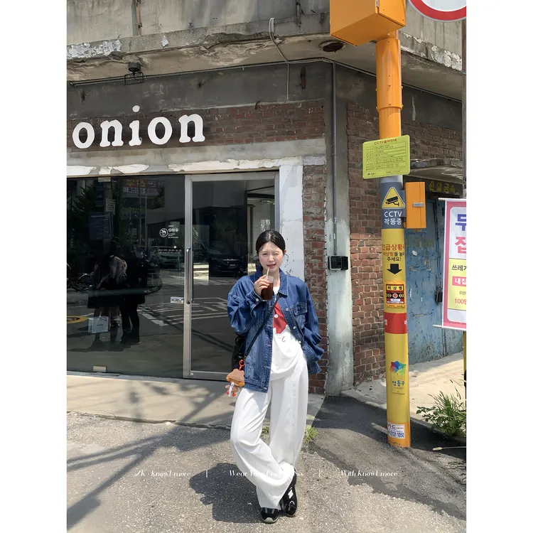 知葵微胖定制【率性丹宁】初秋韩系复古水洗宽松牛仔外套12253D0100