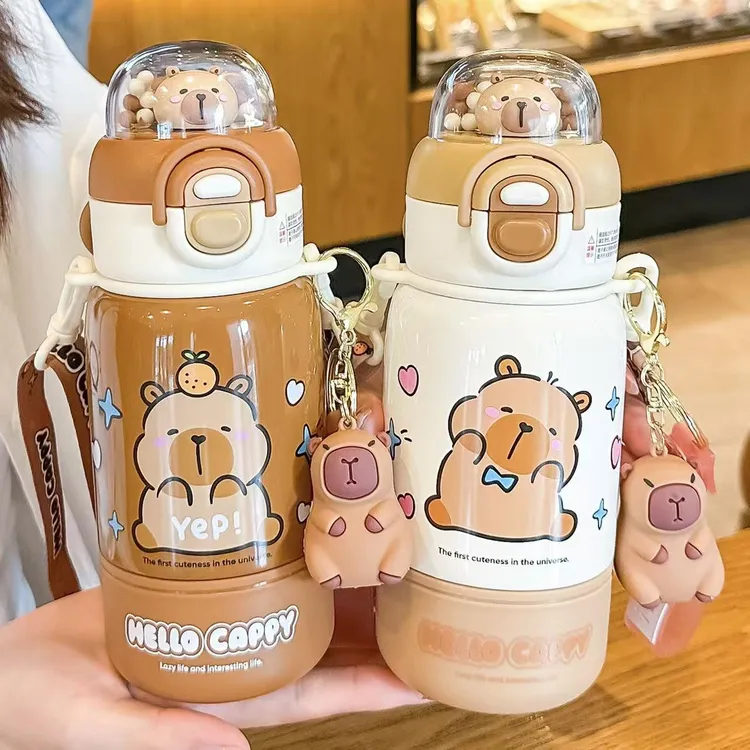卡皮巴拉儿童保温杯女孩2025新款316吸管水杯男学生上学专用杯子