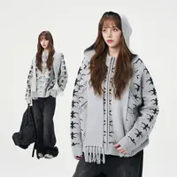 【INXX】复古拉链针织衫开衫挑纱破洞设计毛衣男女同款XRF3061300