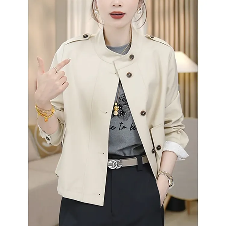 时尚英伦风夹克短外套女2025年春季新款百搭休闲立领宽松薄款上衣